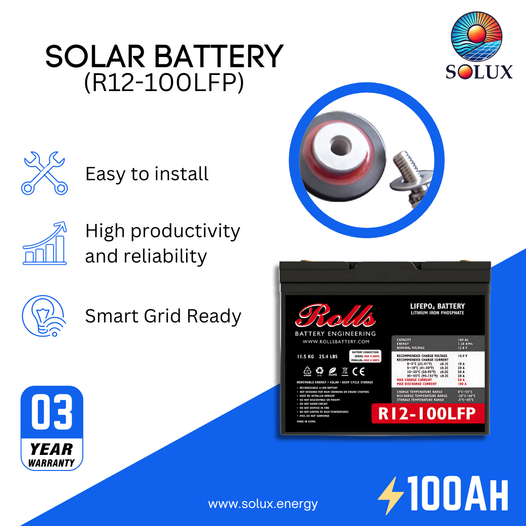 This is an image of Rolls Surrette R12-100LFP 12 VDC Lithium Battery 100Ah